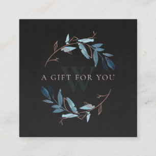 CARTE DE VISITE CARRÉ PINK BLACK FOLIAGE INITIAL WREATH CADEAU CERTIFICA