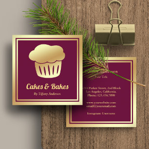 Carte De Visite Carré Pink Faux Gold Foil Boulangerie de cupcake maison