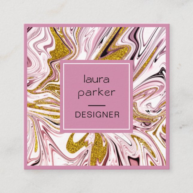 Carte De Visite Carré Pink Gold Abstrait Artitic Girly Professional (Devant)