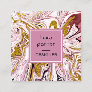 Carte De Visite Carré Pink Gold Abstrait Artitic Girly Professional
