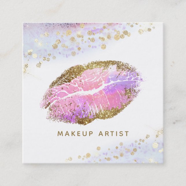 Carte De Visite Carré *~* Pink Gold Pastel Parties scintillant lèvres Ma (Devant)