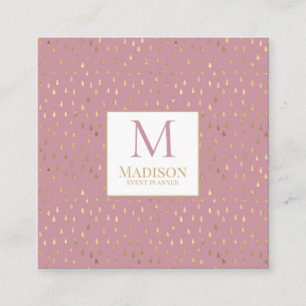 Carte De Visite Carré Pink Gold Raindrop Moderne Monogramme tendance