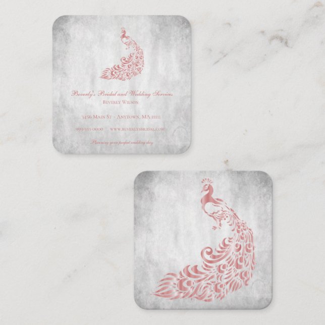 Carte De Visite Carré Pink Peacock Mariage et services nuptiaux (Devant / Derrière)