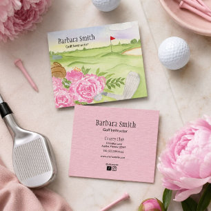 Carte De Visite Carré Pivoines d'instructrice de golf sur terrain de gol