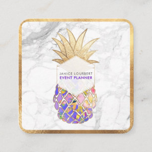 Carte De Visite Carré PixDezines ALOHA PINEAPPLE/FAUX GOLD/MARBLE