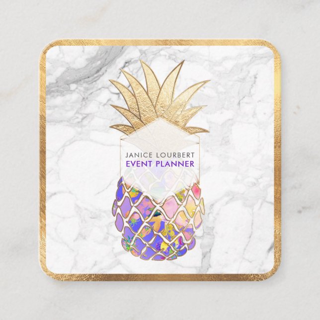 Carte De Visite Carré PixDezines ALOHA PINEAPPLE/FAUX GOLD/MARBLE (Devant)