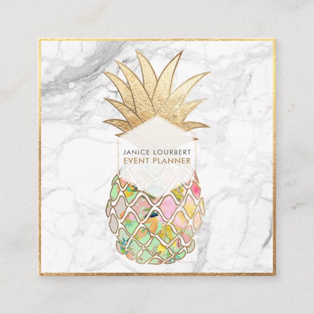 Carte De Visite Carré PixDezines ALOHA PINEAPPLE/MINT GREEN/FAUX GOLD (Devant)