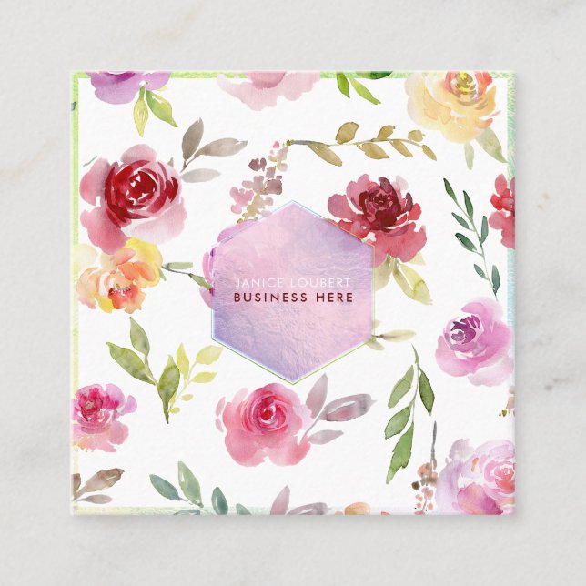 Carte De Visite Carré PixDezines Aquarelle Fleurs bleu Honeycomb (Devant)