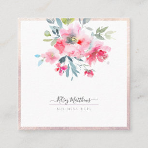 Carte De Visite Carré PixDezines Aquarelle Fleurs Rose Blush