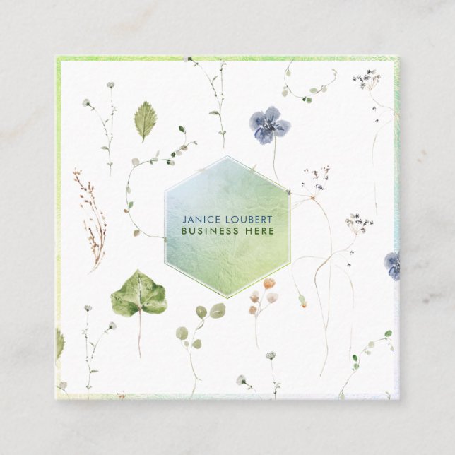 Carte De Visite Carré PixDezines Aquarelle Fleurs sauvages Peigne de mie (Devant)