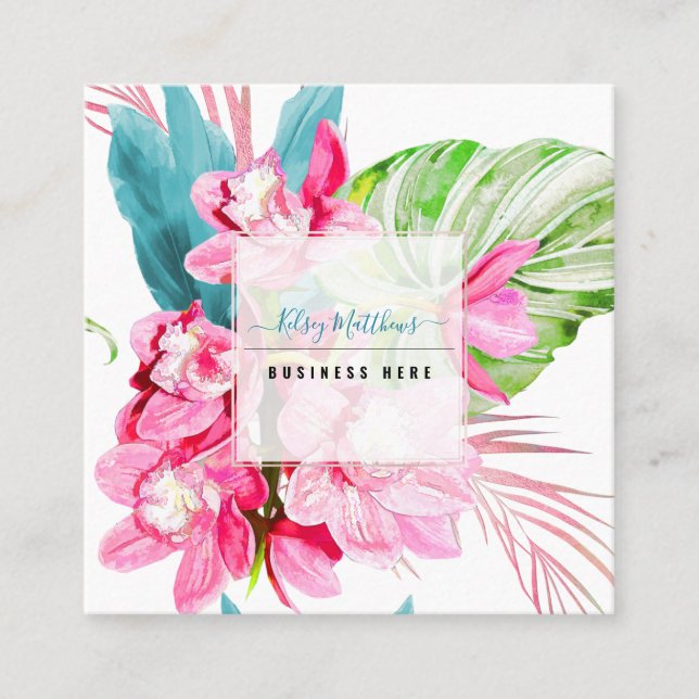 Carte De Visite Carré PixDezines Aquarelle Kona Rose Cymbidium (Devant)