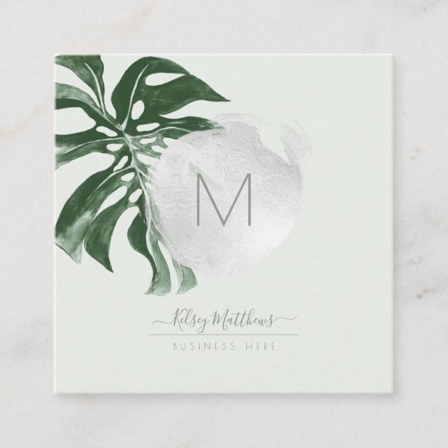 Carte De Visite Carré PixDezines Aquarelle Monstera Foliage Tropical (Devant)