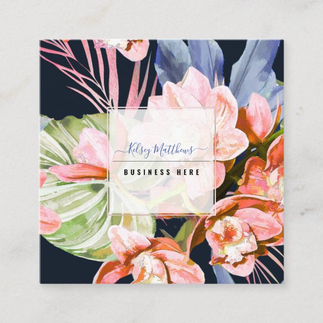 Carte De Visite Carré PixDezines Aquarelle Peach Cymbidium Orchid (Devant)