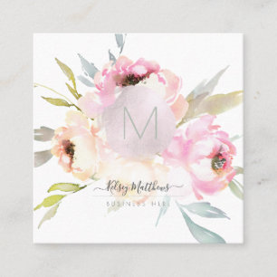 Carte De Visite Carré PixDezines Aquarelle Peonies+Sage