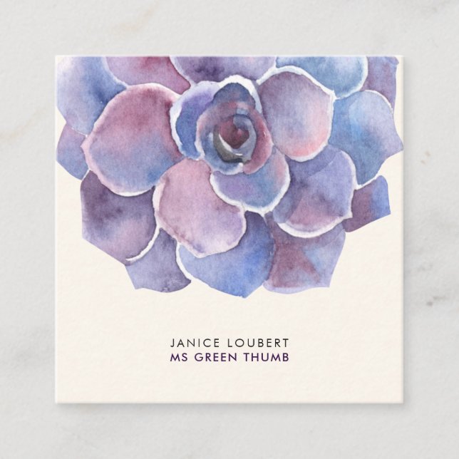 Carte De Visite Carré PixDezines Aquarelle Succulente Violet (Devant)