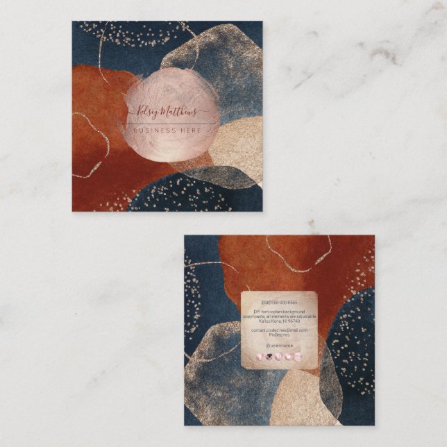 Carte De Visite Carré PixDezines Arrangement Abstrait H2 Rose Gold Busi (Devant / Derrière)