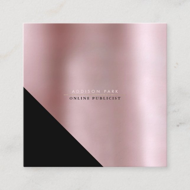 Carte De Visite Carré PixDezines Elégant Faux Rose Gold+Black (Devant)