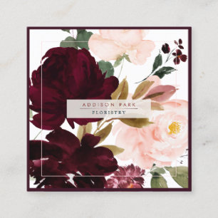 Carte De Visite Carré PixDezines Fleurs aquarelles, Blush+Bourgogne