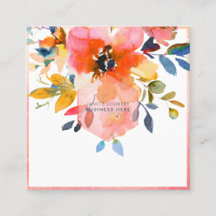 Carte De Visite Carré PixDezines Fleurs aquarelles Roses de jardin