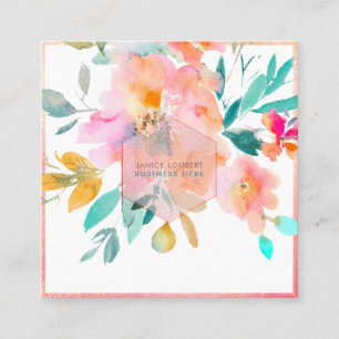 Carte De Visite Carré PixDezines Fleurs aquarelles Roses de jardin