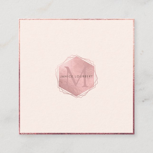 Carte De Visite Carré PixDezines MONOGRAM/FAUX ROSE OR, ROSE BLANCHE (Devant)