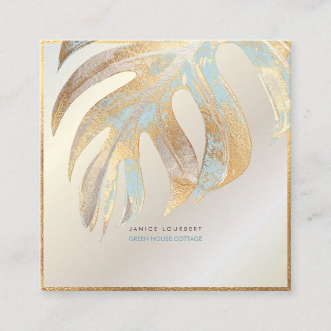 Carte De Visite Carré PixDezines MONSTERA, DOUO TONE FAUX FOIL (Devant)