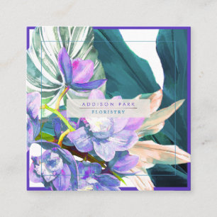 Carte De Visite Carré PixDezines Orchidées violettes Ti Turquoises Feuil