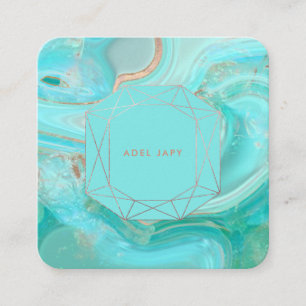 Carte De Visite Carré PixDezines Rose Turquoise Or Emerald Coupe Cadre