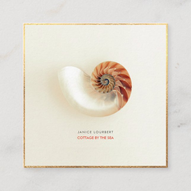 Carte De Visite Carré PixDezines SEASHELLS, NAUTILUS, FAUX GOLD FOIL (Devant)