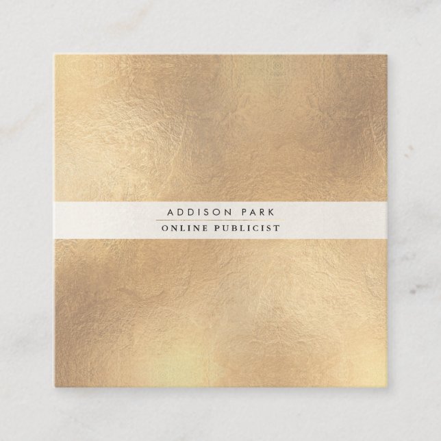 Carte De Visite Carré PixDezines Simple Élégant, Faux Gold+Pearly White (Devant)