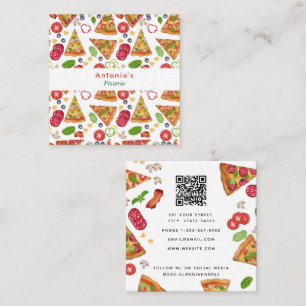 Carte De Visite Carré Pizzeria Restaurant QR Code Cuisine italienne