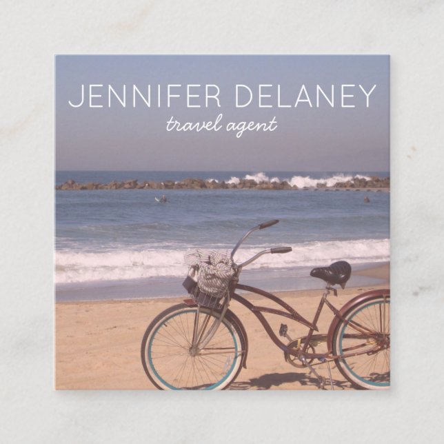 Carte De Visite Carré plage Ocean Surf Vélo Photo Voyage Tourisme (Devant)