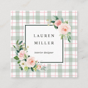 Carte De Visite Carré Plaid en pastel de la fleur   d'aquarelle