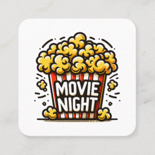 Carte De Visite Carré Plaisir de soirée cinéma Popcorn ludique