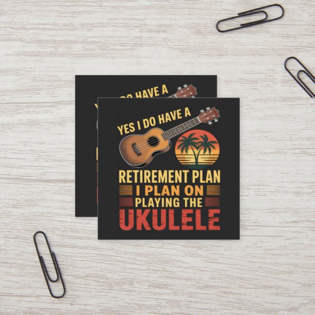 Carte De Visite Carré Plan de retraite Ukulele Drôle (Devant/Arrière en situation)