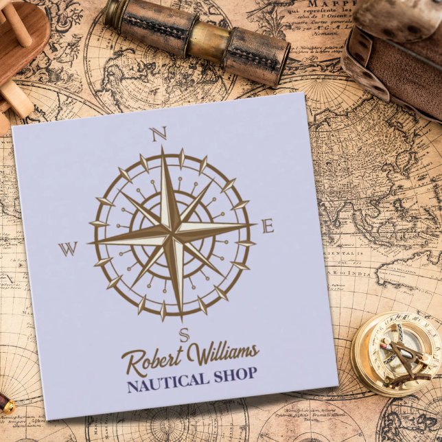 Carte De Visite Carré Plongée Côtière Bateau Voile Compass Nautique (Coastal Diving Boating Sailing Compass Nautical Square Business Card)
