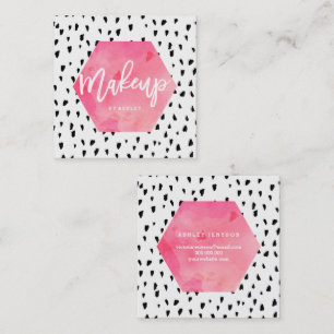 Carte De Visite Carré Pois rose de noir d'aquarelle de maquilleur