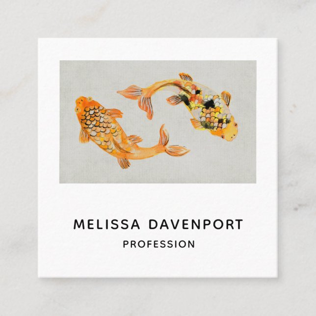 Carte De Visite Carré Poisson Koi Or élégant (Devant)