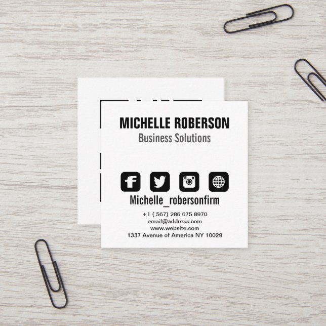 Carte De Visite Carré Police noire, code qr et symboles sur l'arrière -  (Devant/Arrière en situation)