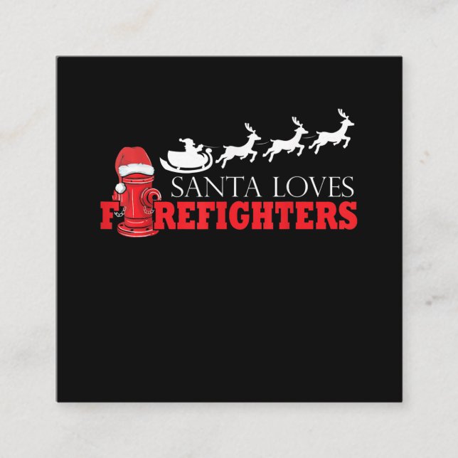 Carte De Visite Carré Pompier Noël Cadeaux du Père Noël Fireman (Devant)