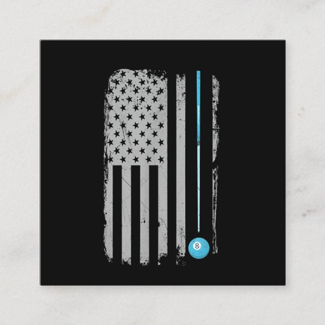 Carte De Visite Carré Pool Sticks Billiards 8 Ball Usa American Flag (Devant)