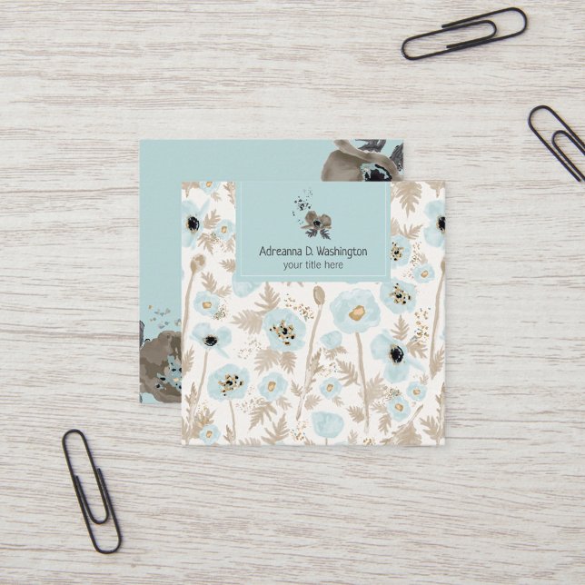 Carte De Visite Carré Poppies Motifs Florales modernes (Modern Floral Watercolor Pattern Poppies Square Business Card from Studio Posies.)