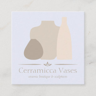 Carte De Visite Carré Porcelaine en céramique artisanale ivoire lilas