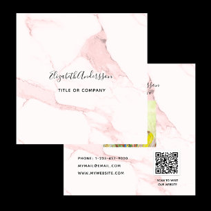 Carte De Visite Carré Porte-or en marbre rose vif photo code QR