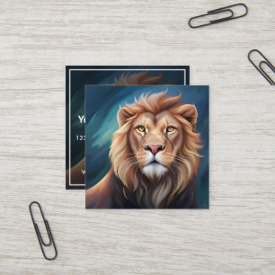 Carte De Visite Carré Portrait de lion en art numérique modèle modifiabl