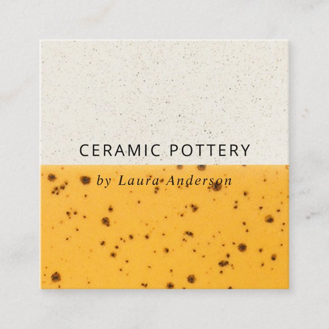 CARTE DE VISITE CARRÉ POTERIE CÉRAMIQUE JAUNE TEXTURE ÉCLAIRÉE (Devant)