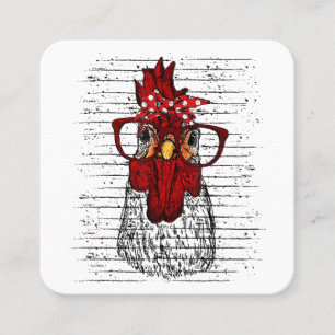 Carte De Visite Carré Poulet avec bandeau de bandana et lunettes mignonn