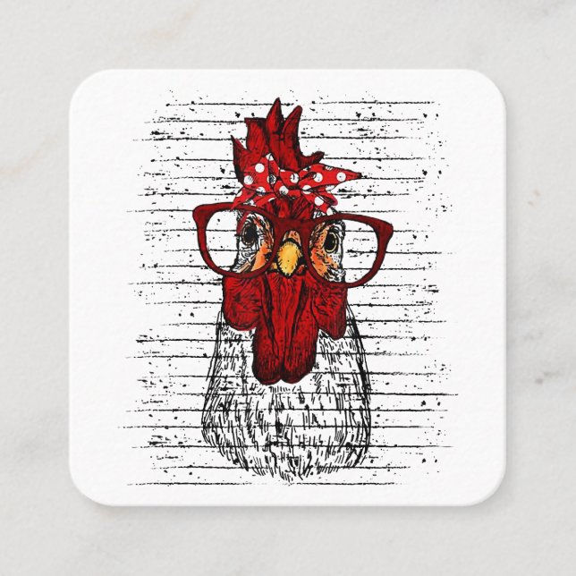 Carte De Visite Carré Poulet avec bandeau de bandana et lunettes mignonn (Devant)