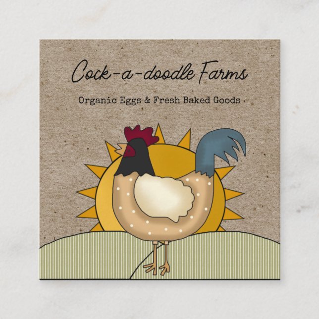 Carte De Visite Carré Poulet de la ferme rustique de coq oeufs frais (Devant)