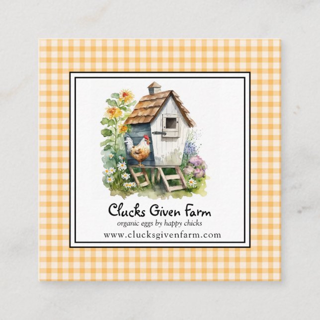 Carte De Visite Carré Poulet Rustique Coop Farm Oeufs Frais (Devant)